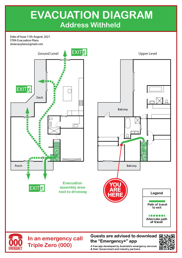 Example evacuation diagram — floor plan B2