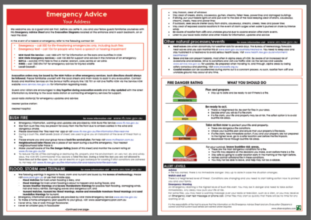 Emergency Advice Sheet with new fire danger rating system